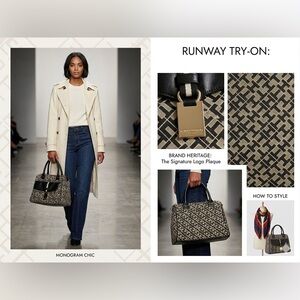 Tommy Hilfiger Black & White Monogram Shoulder Tote with Gold Hardware